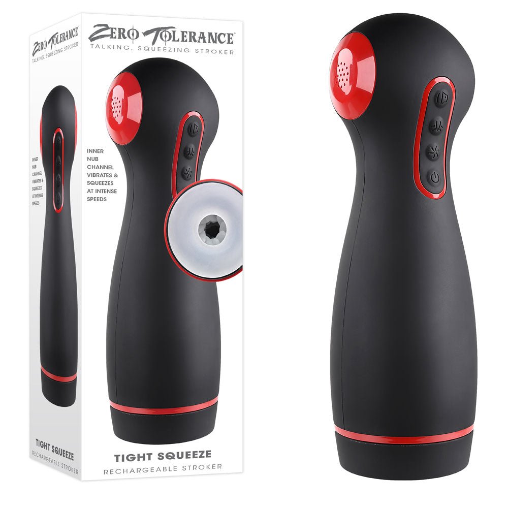 Zero Tolerance TIGHT SQUEEZE - USB Rechargeable Vibrating, Squeezing & Talking Stroker - Pleasure Den