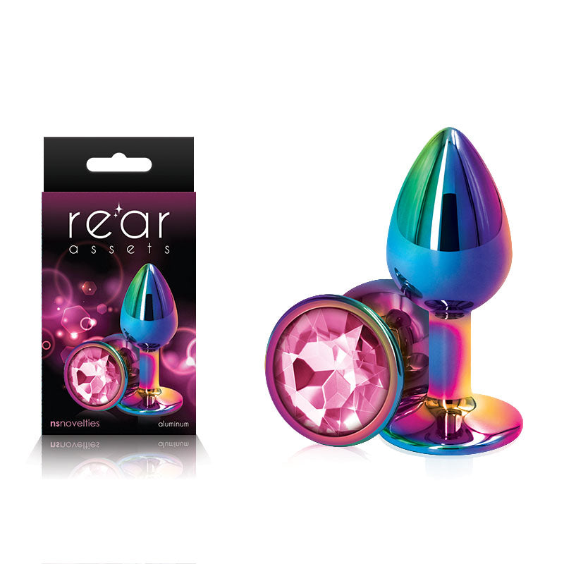 Rear Assets Multi Small - Multi Small Metal Butt Plug with Pink Gem Base