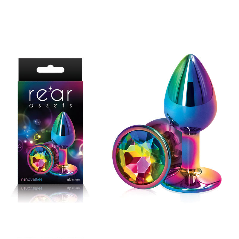 Rear Assets Multi Small - Multi Small Metal Butt Plug with Rainbow Gem Base
