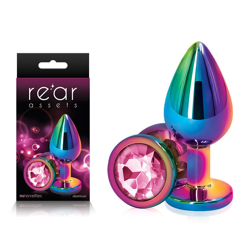 Rear Assets Multi Medium - Multi Medium Metal Butt Plug with Pink Gem Base