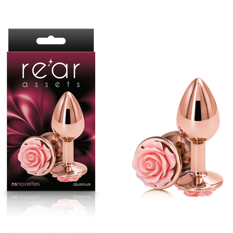 Rear Assets Rose - Small - 7.6 cm Metal Butt Plug with Pink Rose Base