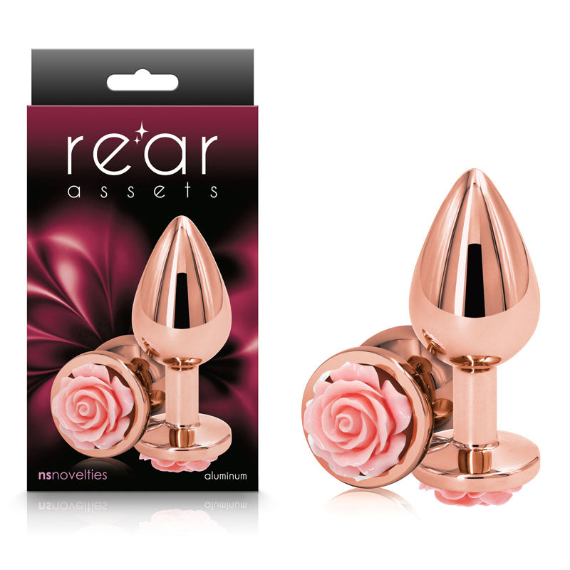Rear Assets Rose - Medium - 8.9 cm Metal Butt Plug with Pink Rose Base