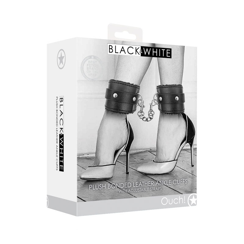 OUCH! & White Plush Bonded Leather Ankle Cuffs