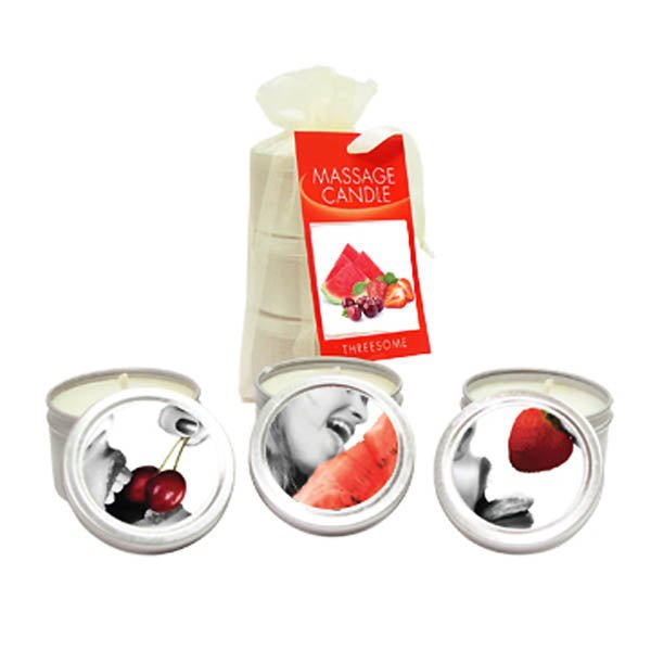 Edible Massage Candle Threesome - Cherry, Strawberry & Melon Flavoured Candles - 3 Pack - Pleasure Den