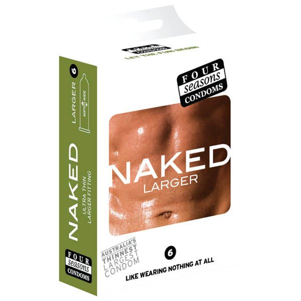 Four Seasons Naked Larger Fitting Condoms - Naked Larger Fitting Lubricated Condoms - 6 Pack - Pleasure Den