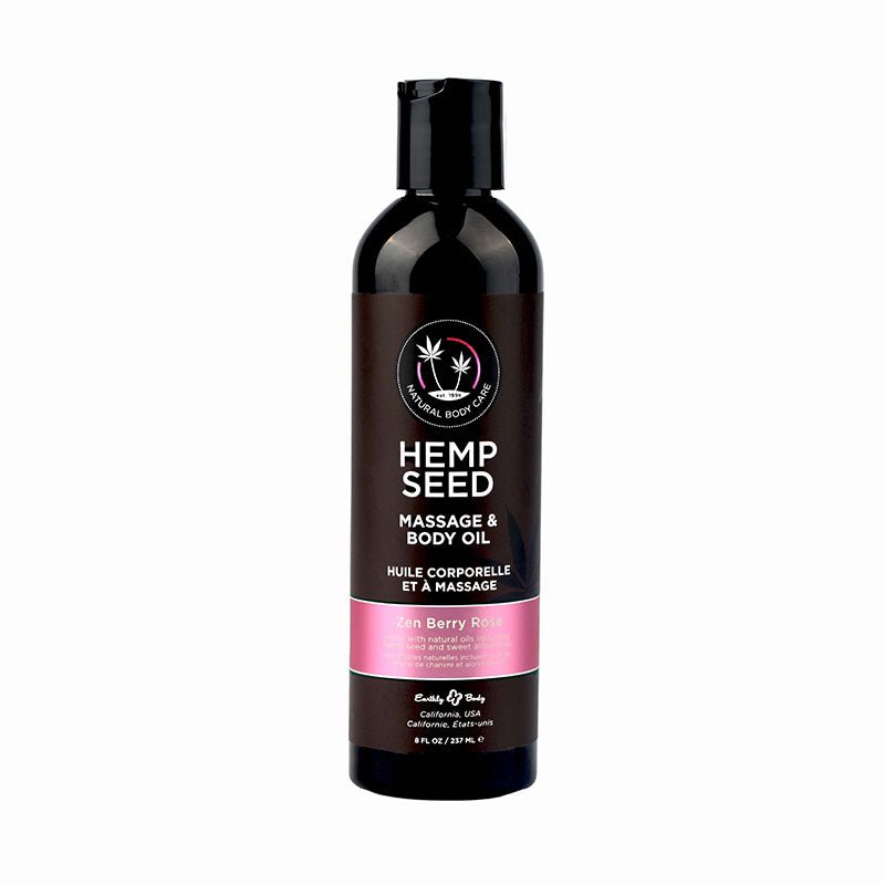 Hemp Seed Massage & Body Oil - Zen Berry Rose (Blackberry, Yellow Rose & Amber) Scented - 237 ml - Pleasure Den
