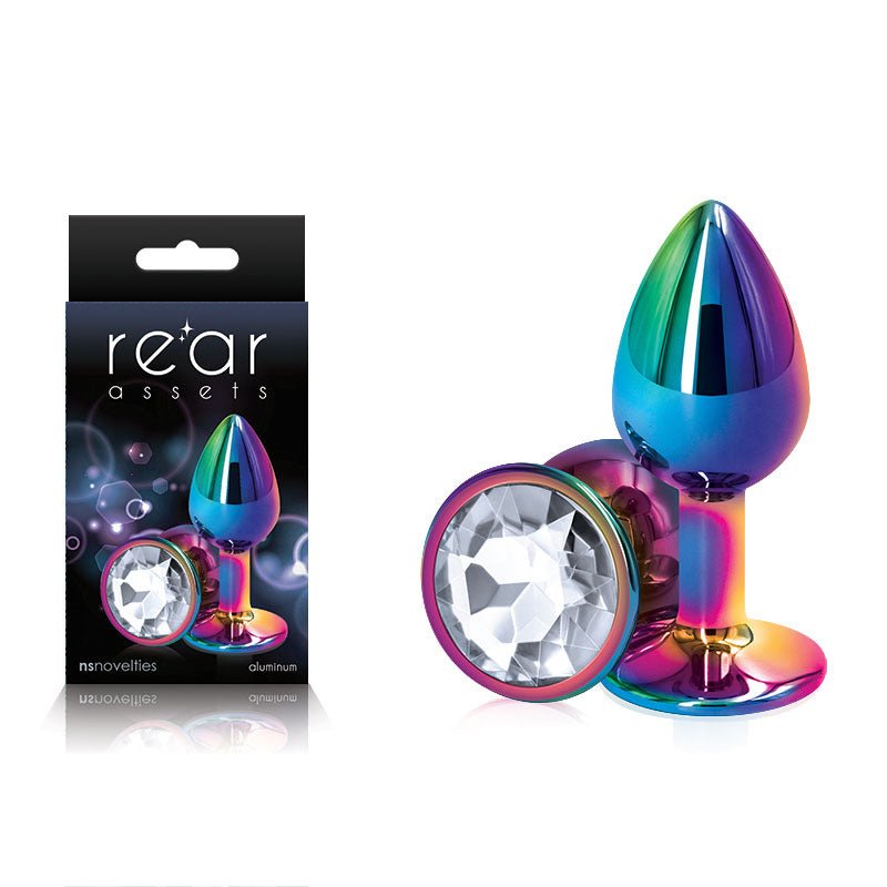 Rear Assets Multi Small - Multi Small Metal Butt Plug with Clear Gem Base - Pleasure Den