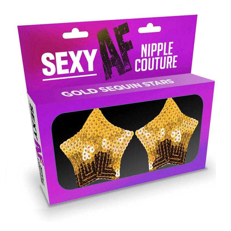 Sexy AF - Nipple Couture Gold Stars - Gold Sequin Reusable Nipple Pasties - Pleasure Den