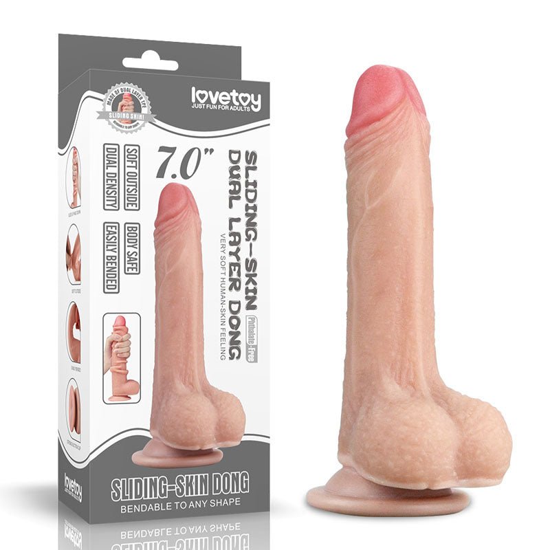 Sliding Skin Dual Layer Dong - 17.8 cm (7'') Dong with Flexible Skin - Pleasure Den