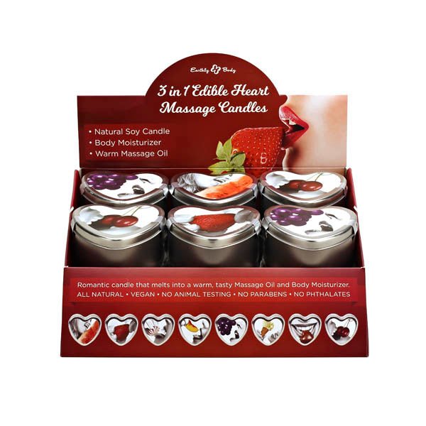 3 in 1 Edible Heart Massage Candles - Flavoured Massage Candles - Counter Display of 12 - Pleasure Den