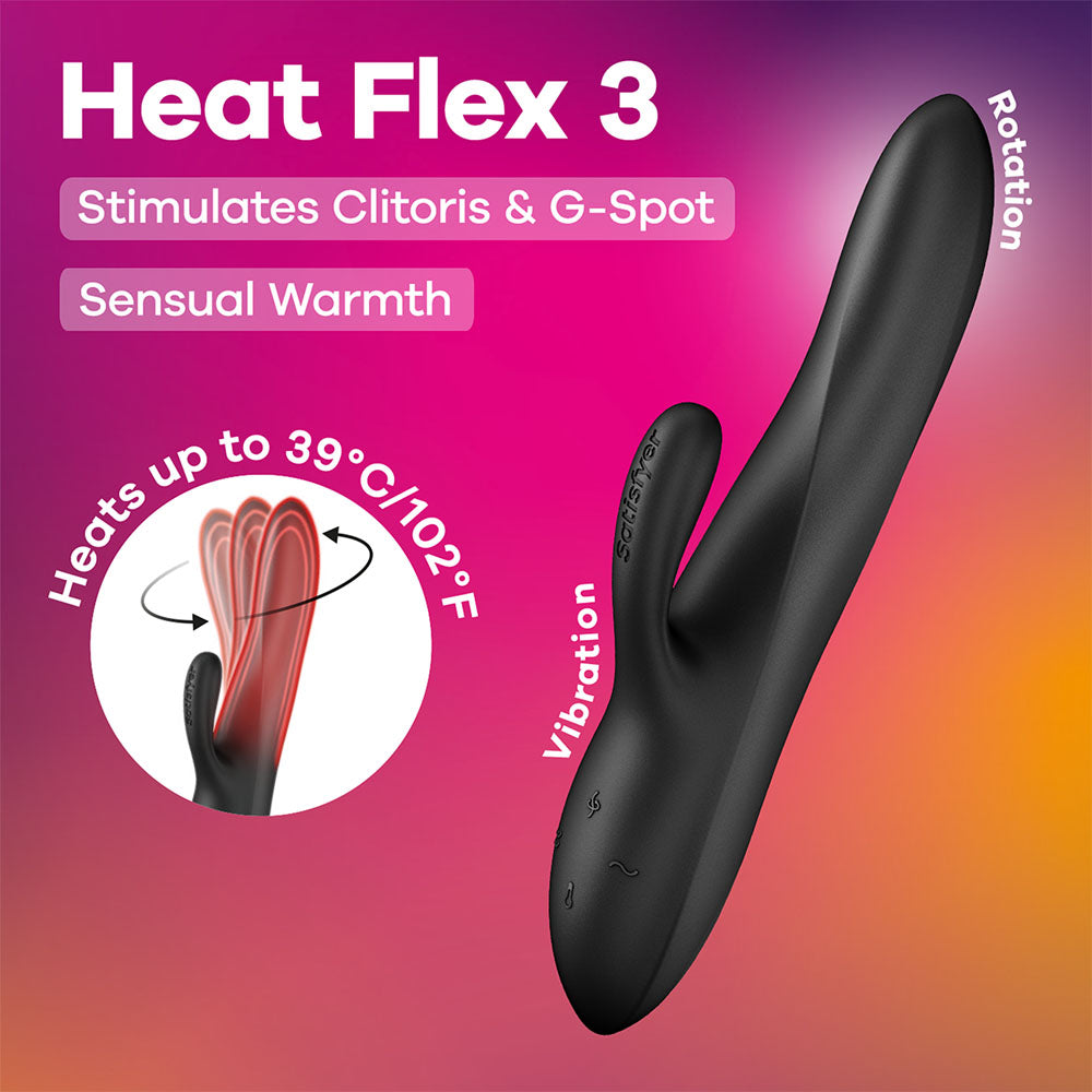Satisfyer Heat Flex 3 -  23 cm USB-C Rechargeable Warming and Rotating Rabbit Vibrator