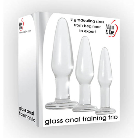 Adam & Eve Glass Anal Training Trio -  Glass Butt Plugs - Set of 3 Sizes