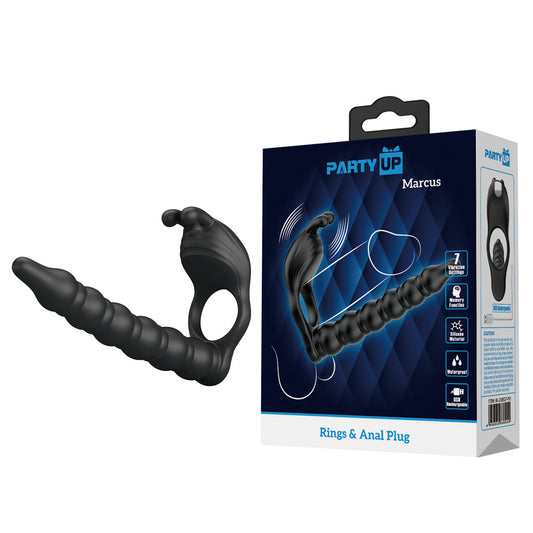 Party Up MARCUS Ring & Anal Plug -  USB Rechargeable Vibrating Cock Ring with Double Penetrator