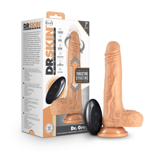 Dr. Skin Silicone Dr. Grey -  -  19.7 cm (7.75'') USB Rechargeable Thrusting Dong