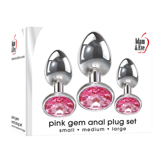 Adam & Eve Pink Gem Anal Plug Set - Metallic Butt Plugs with Gems - Set of 3 Sizes