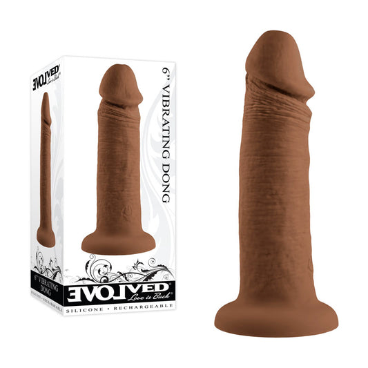 Evolved 6'' VIBRATING DONG DARK -  15.2 cm USB Rechargeable Vibrating Dong