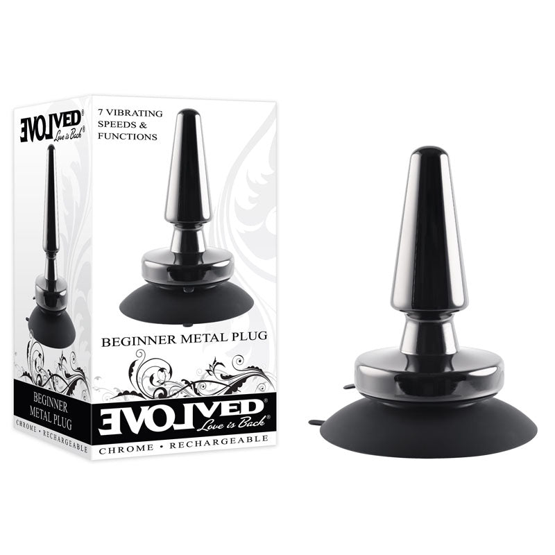 Evolved BEGINNER METAL PLUG - Black  11.2 cm USB Rechargeable Vibrating Butt Plug