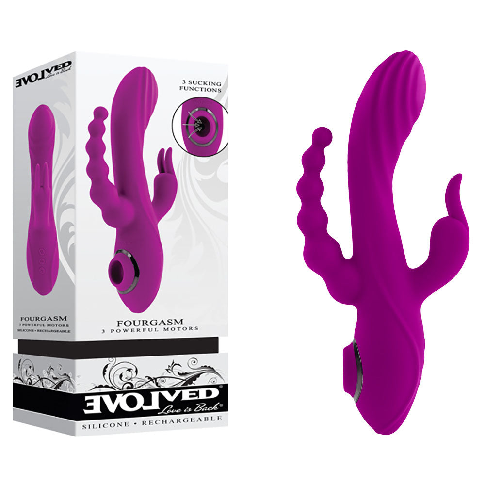 Evolved FOURGASM -  21.9 cm USB Rechargeable Triple Vibrator with Suction