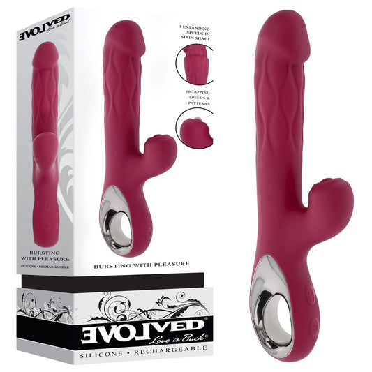 Evolved BURSTING WITH PLEASURE -  25.4 cm USB Rechargeable Vibrator with Tapping Clitoral Stimulator