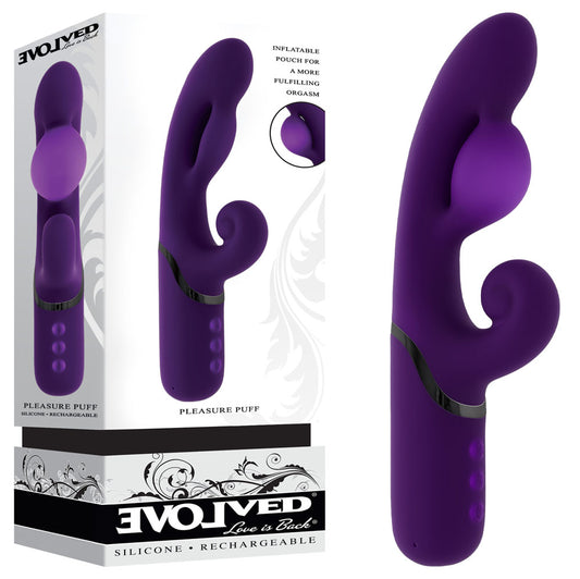 Evolved PLEASURE PUFF -  24.1 cm USB Rechargeable Inflatable Rabbit Vibrator