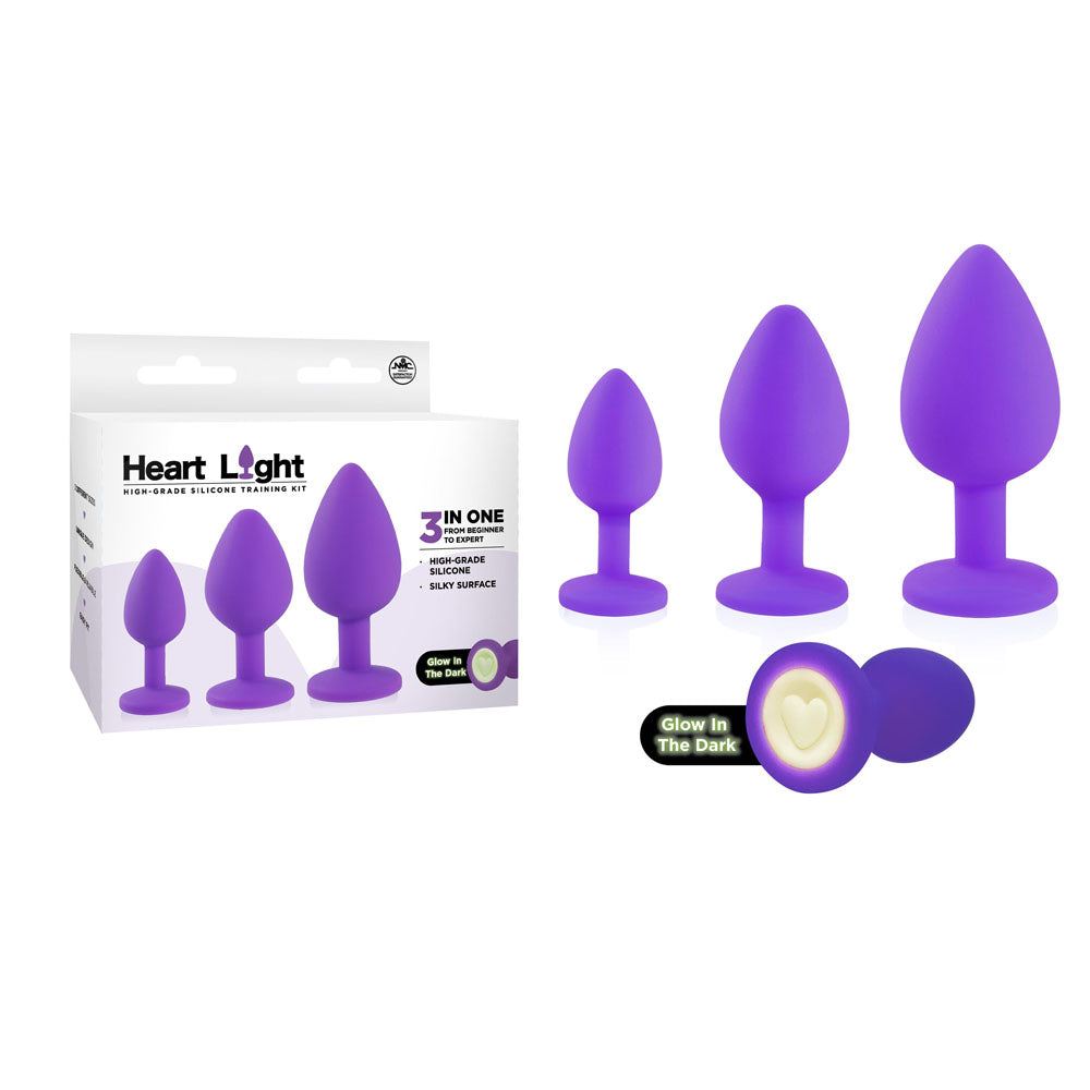 Heart Light -  -  Butt Plugs with Glow in Dark Bases - Set of 3 Sizes