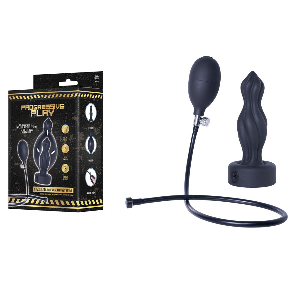 Progressive Play - Inflatable Silicone Anal Plug with Pump -  16.5 cm Inflatable Butt Plug