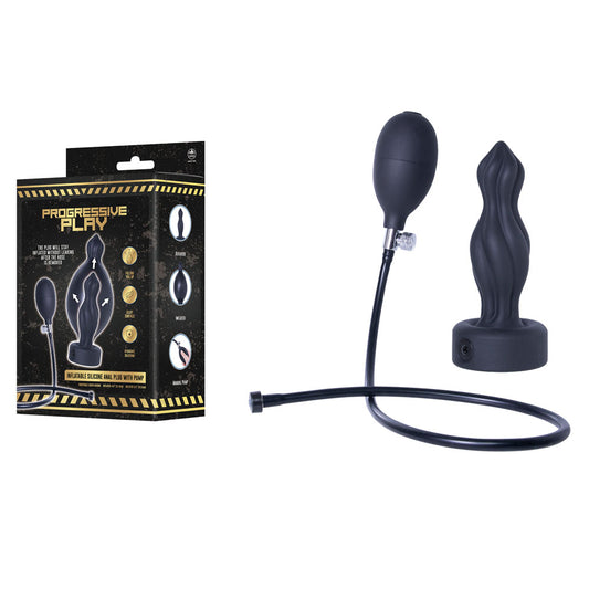 Progressive Play - Inflatable Silicone Anal Plug with Pump -  16.5 cm Inflatable Butt Plug
