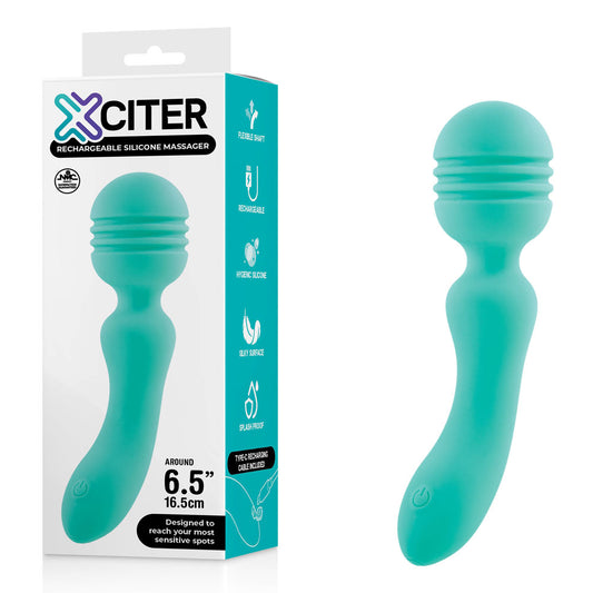 Xciter - Teal - Teal 16.5 cm USB Rechargeable Massage Wand