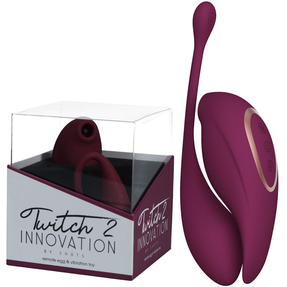 Twitch 2 - Burgundy - Burgundy US Rechargeable Suction Vibrator with Remote Vibrating Egg