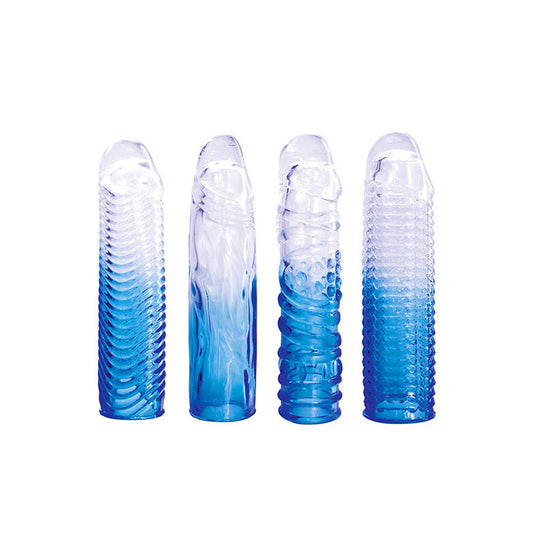 Adam & Eve SAPPHIRE Sleeve Set -  Clear Penis Sleeve Set - Set of 4