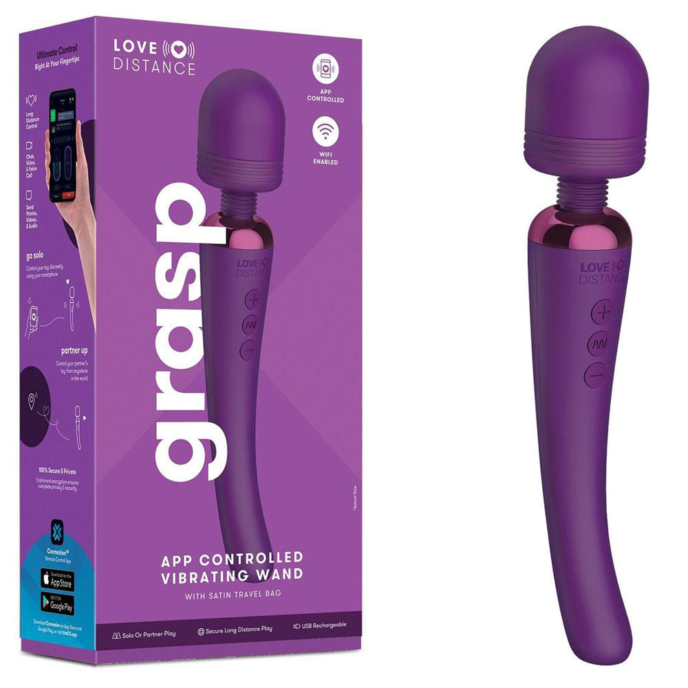 Love Distance GRASP -  22.9 cm USB Rechargeable Massager Wand with App Control