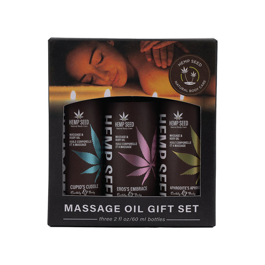 Hemp Seed Massage Oil Trio Gift Set - Scented Massage Oils - 3 x 59 ml Bottles