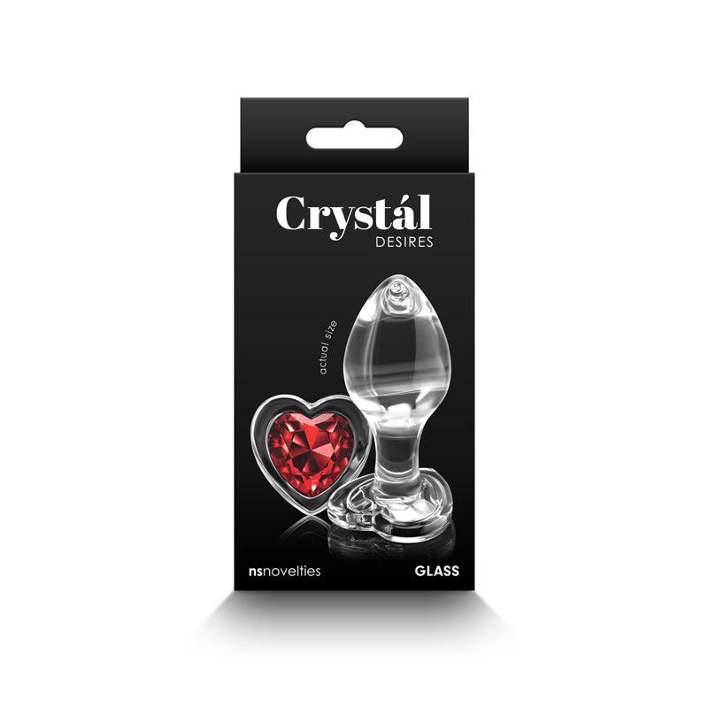 Crystal Desires - Red Heart - Medium -  Glass 8.4 cm Butt Plug with Red Heart Gem Base