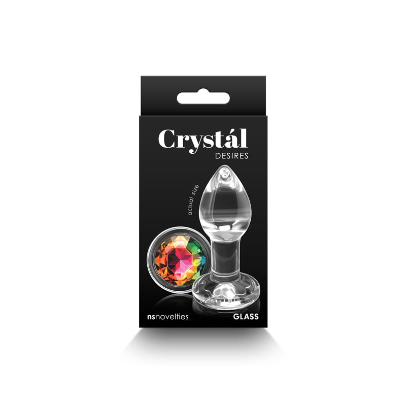 Crystal Desires - Rainbow Gem - Small -  Glass 7.3 cm Butt Plug with Rainbow Gem Base