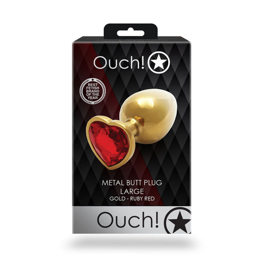 OUCH! Heart Gem Gold Butt Plug - Large - Gold 9.3 cm Large Butt Plug with Heart Gem Base