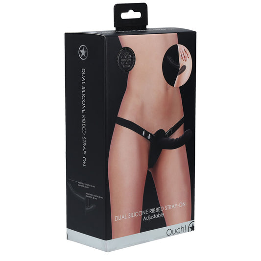 OUCH! Dual Silicone Ribbed Strap-On -  -  Double Ended Strap-On