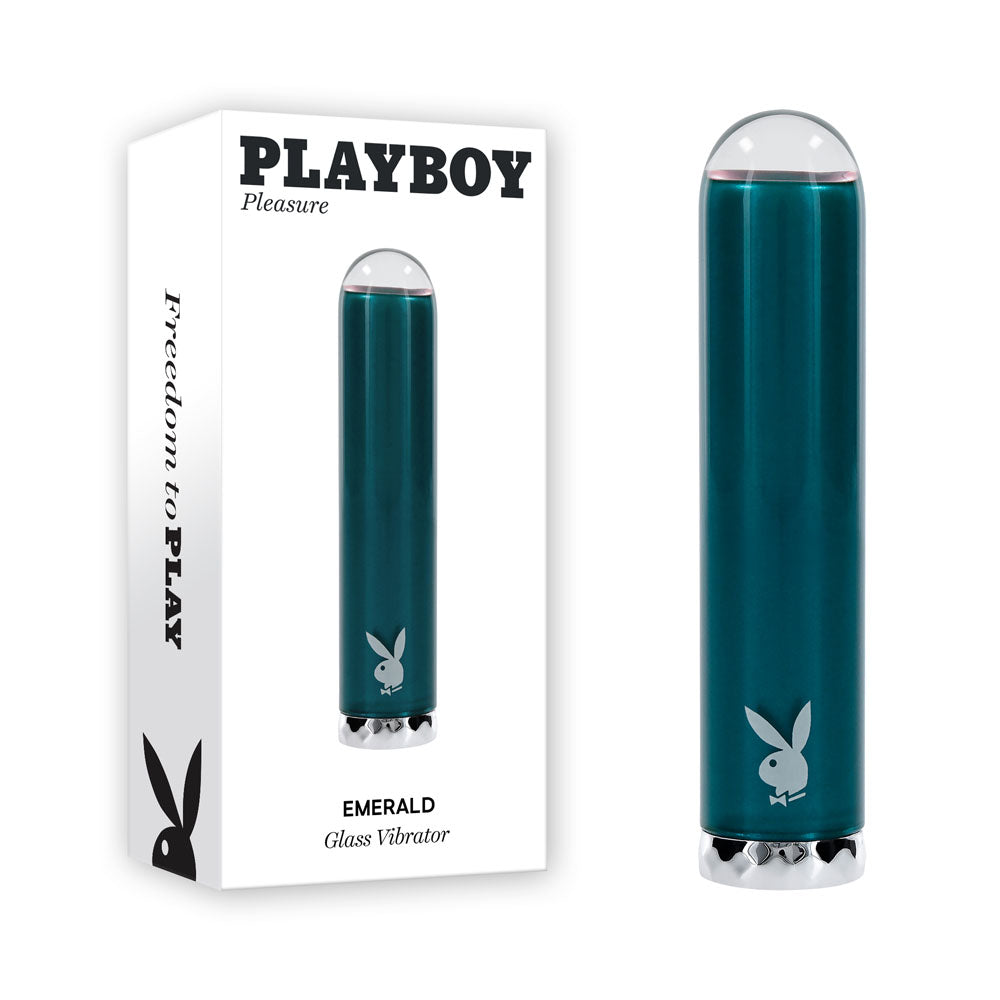 Playboy Pleasure EMERALD -  9.1 cm USB Rechargeable Glass Tipped Bullet