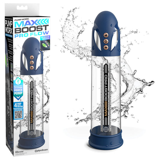 Pump Worx Max Boost Pro Flow -  - /Clear USB Rechargeable Waterproof Auto Penis Pump