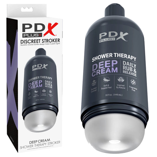 PDX Plus Shower Therapy - Deep Cream - Frosted -  Discreet Stroker with Suction Base