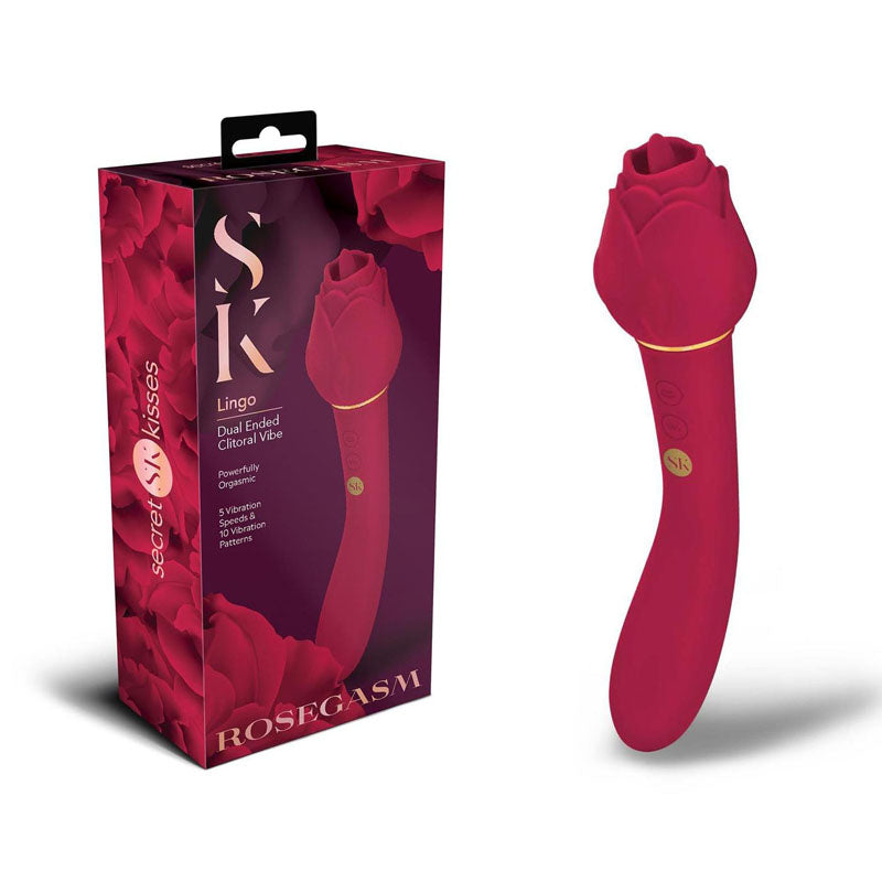 Secret Kisses ROSEGASM LINGO - Rose  20.3 cm Dual Vibrator & Flicking Stimulator