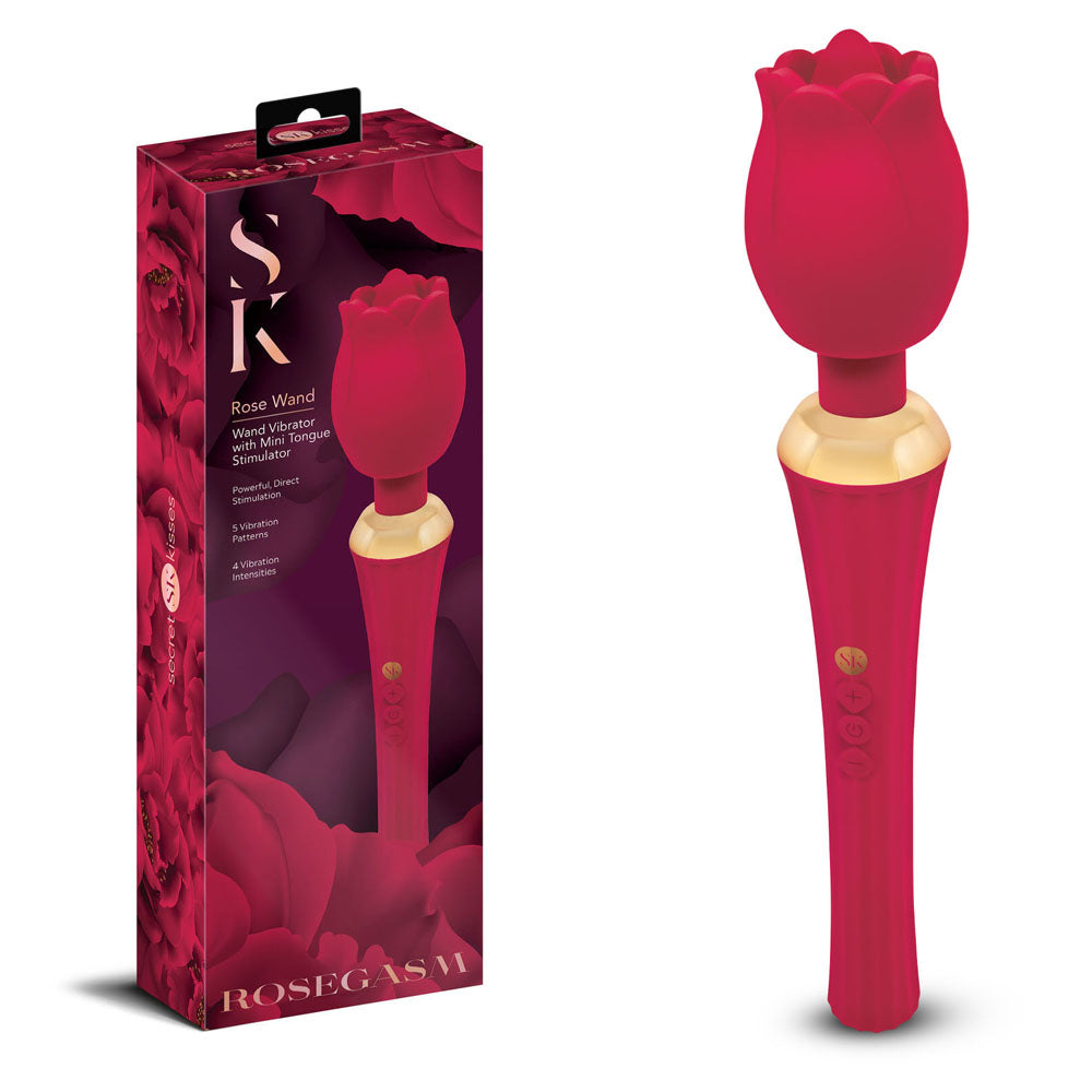 Secret Kisses Rosegasm Rose Wand - Rose  30.5 cm USB Rechargeable Massager Wand