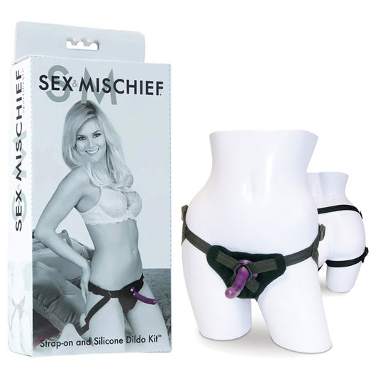 Sex & Mischief Strap-On & Silicone Dildo Kit - /Purple Adjustable Strap-On