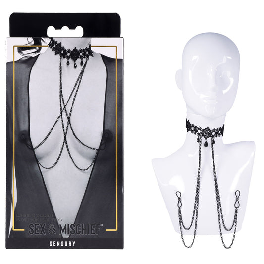 Sex & Mischief Lace Collar with Nipple Ties -  Neck and Nipple Restraints