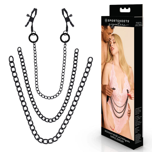 SPORTSHEETS Signature Midnight Muse exCHAINgeable Nipple Jewelry -  Nipple Clamps with Chain