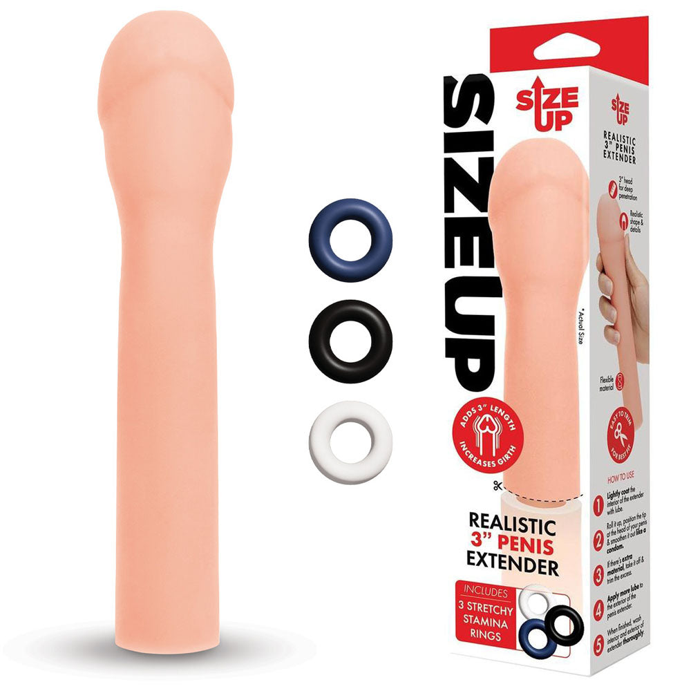 Size Up Realistic 3'' Penis Extender -  7.6 cm (3'') Penis Extension Sleeve