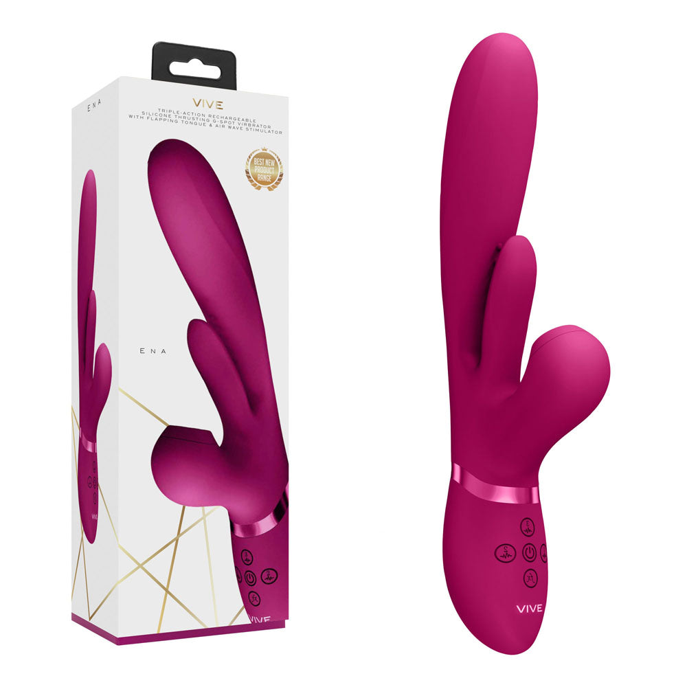 VIVE Ena -  -  25 cm USB Rechargeable Thrusting Vibrator with Air Wave Stimulator