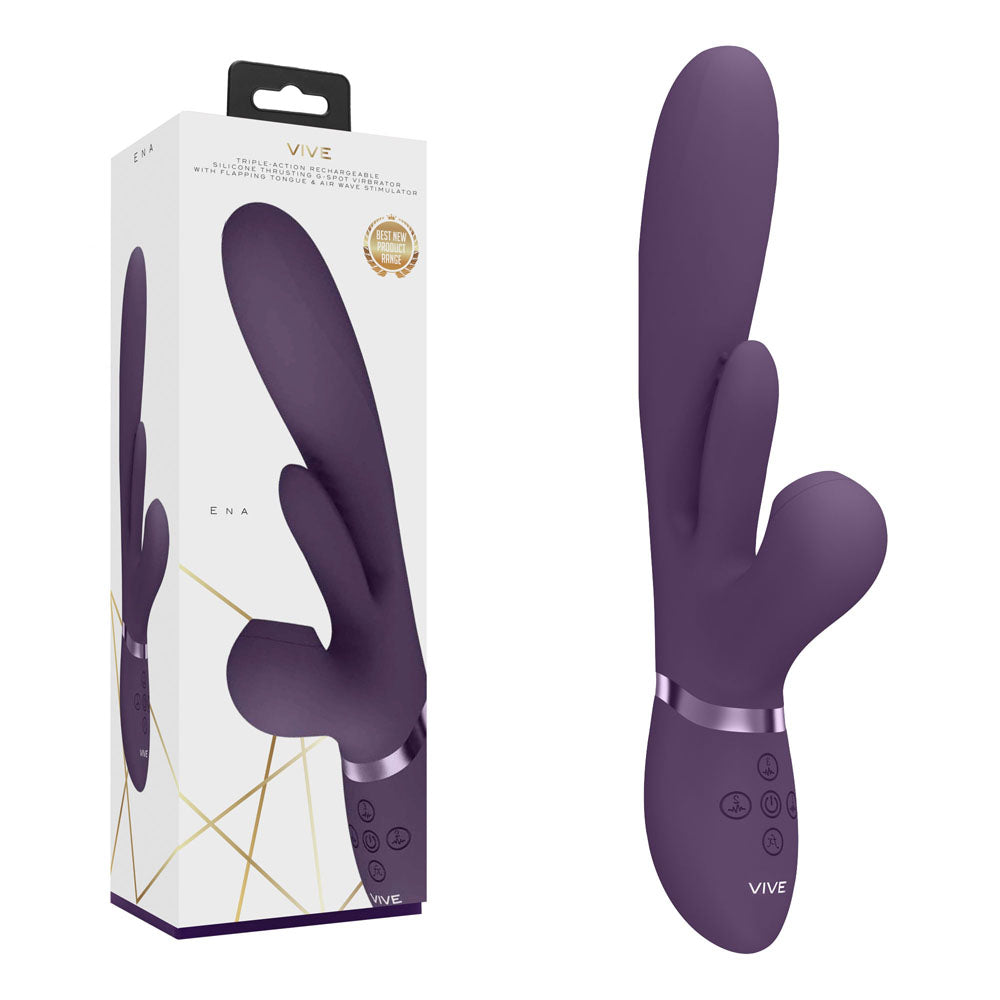 VIVE Ena -  -  25 cm USB Rechargeable Thrusting Vibrator with Air Wave Stimulator