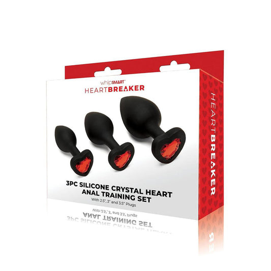 WhipSmart Heartbreaker 3PC Silicone Crystal Heart Anal Training Set -  Butt Plugs with Heart Gem Bases - Set of 3 Sizes