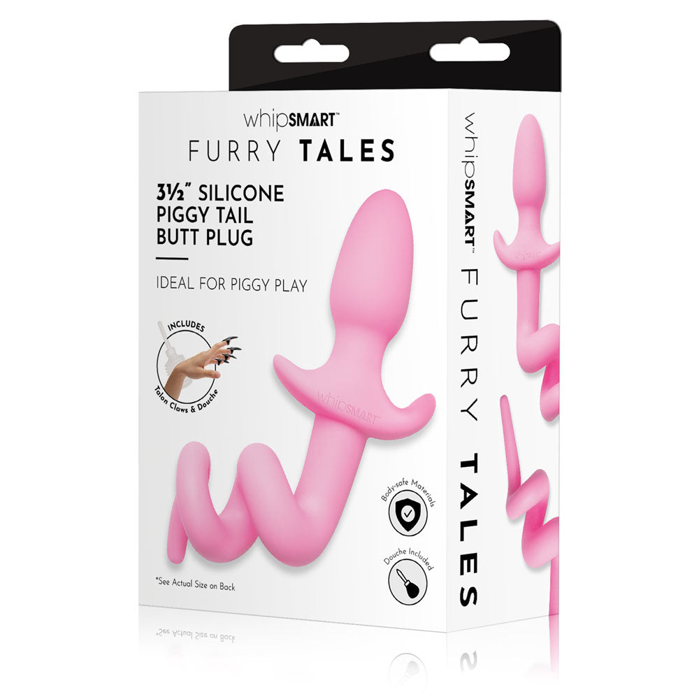 WhipSmart Furry Tales 3.5 Inch Silicone Piggy Tail Butt Plug -  8.9 cm Butt Plug with Pig Tail