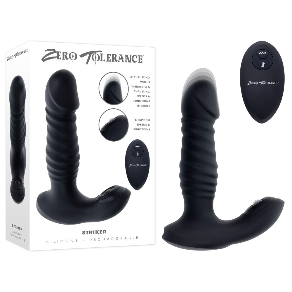 Zero Tolerance STRIKER -  16.4 cm USB Rechargeable Thrusting Anal Vibrator with Wireless Remote Control